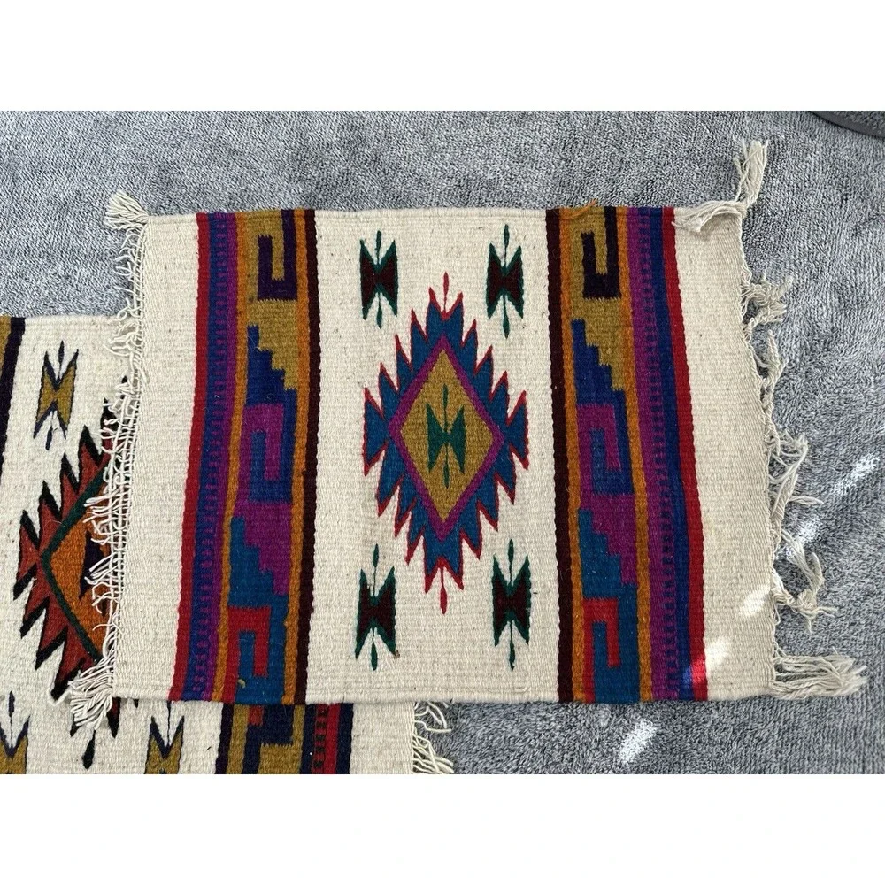 Handwoven Aztec Beige Wool Southwestern Design Placemats 20x16